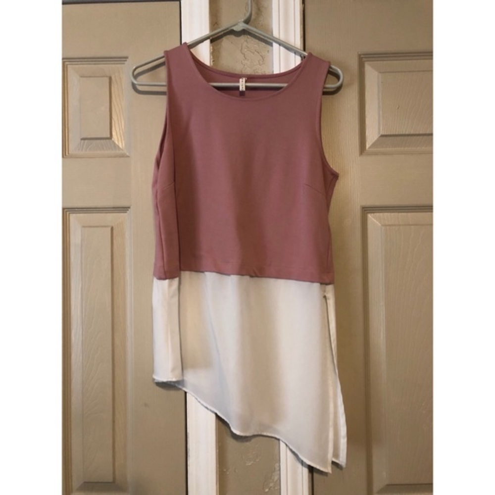 Stradivarius Sleeveless Asymmetrical Tunic Top Mauve Pink & Cream - L NWT